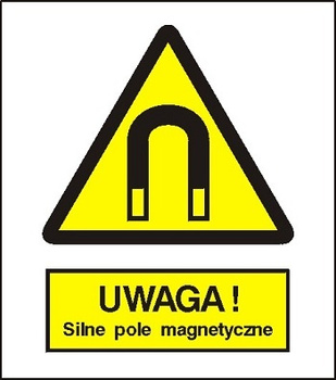 Znak uwaga silne pole magnetyczne na płycie PCV (315)