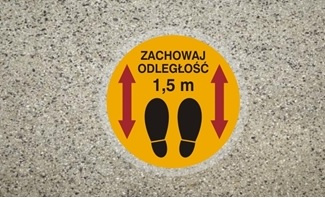 Znak antypoślizgowy zachowaj odległość 1,5m na Folii Samoprzylepnej