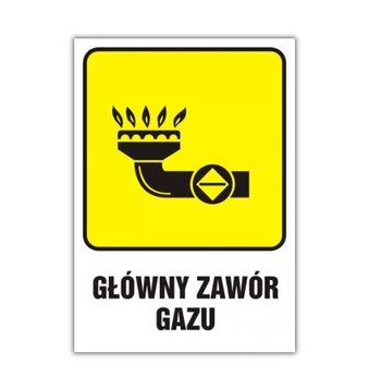 Znak główny zawór gazu (JD001) na płycie PCV
