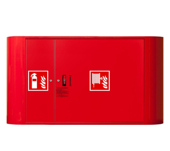 Hydrant wewnętrzny zawieszany fit DN25 z miejscem na gaśnicę obok zwijadła do ciągów pieszych - SUPRON