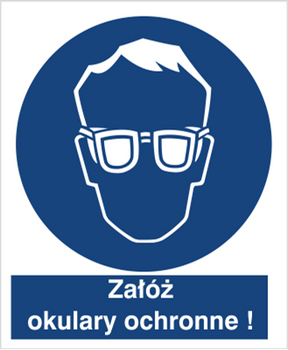 Znak nakaz stosowania ochrony oczu na płycie PCV (402)