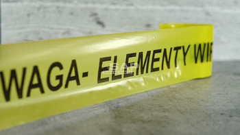 Taśma ostrzegawcza UWAGA WIRUJĄCE ELEMENTY 80mm/100 m