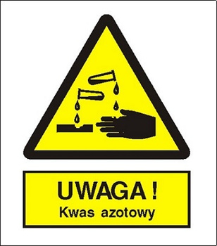 Znak uwaga kwas azotowy na płycie PCV (303-03)