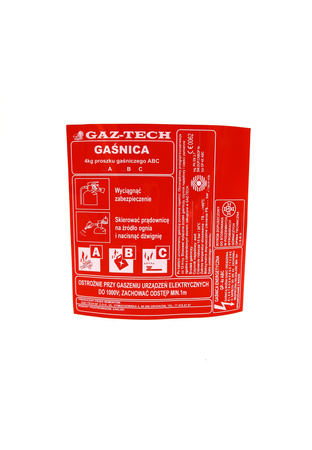Etykieta serwisowa (czerwona) do gaśnicy proszkowej  GP 4x ABC - GAZ TECH