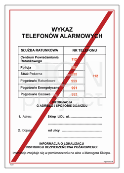 Instrukcja LIDL - Wykaz telefonów alarmowych (IAL01)