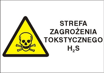 Znak strefa zagrożenia toksycznego H2S na płycie PCV (870-25)