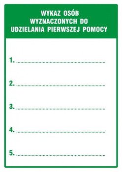 Znak Wykaz osób wyznaczonych do udzielania pierwszej pomocy na Folii Samoprzylepnej (GI009)