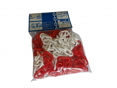 Plastikowy łańcuch 6mm biało-czerwony Zestaw: 5mb + 2 łączniki
