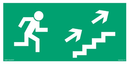 Znak kierunek do wyjścia drogi ewakuacyjnej schodami w górę w prawo (AA007) Signproject