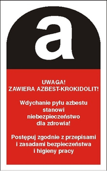 Znak uwaga zawiera azbest-krokidolit na Folii Samoprzylepnej (700-17)