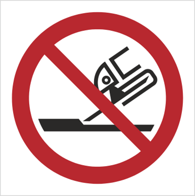 Znak Zakaz używania szlifierki na płycie PCV (P32) (ISO 7010)