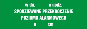 W dniu o godz. ... spodziewane przekroczenie poziomu alarmowego o ..... cm na płycie PCV (NA161)