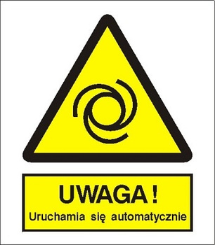 Znak uwaga uruchamia się automatycznie na płycie PCV (323)