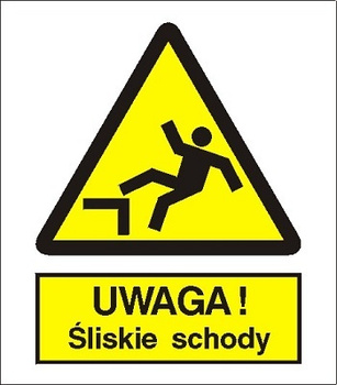 Znak uwaga śliskie schody na płycie PCV (326)