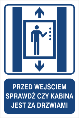Znak przed wejściem sprawdź czy kabina jest za drzwiami na Folii Samoprzylepnej (856-04)