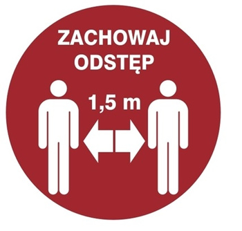 Znak zachowaj odstęp 1,5m na płycie PCV