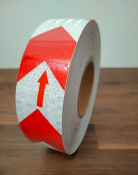 Taśma odblaskowa kierunkowa biało-czerwona 50mm/5m