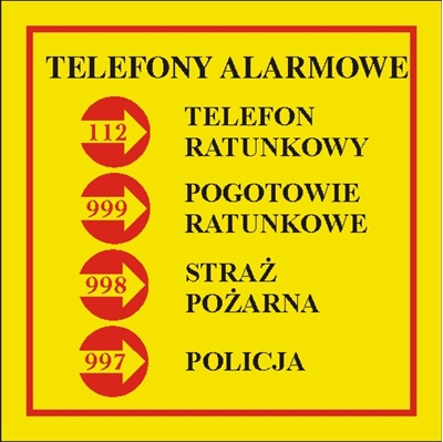 Znak telefony alarmowe graficzny żółty na Folii Samoprzylepnej (826-02)