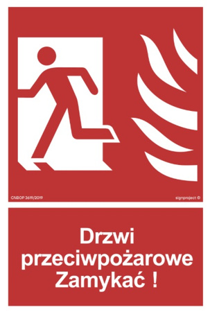 Znak BB011 Drzwi przeciwpożarowe Zamykać! Kierunek drogi ewakuacyjnej w lewo na Folii Świecącej CERTYFIKOWANY