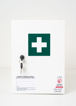 Apteczka stalowa ścienna 30.2 z wyposażeniem DIN 13157 (średnia)