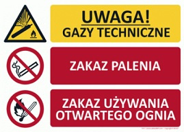 Znak Uwaga! Gazy techniczne Zakaz palenia i używania otwartego ognia (T017)
