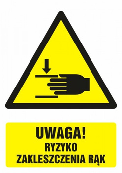 Znak Uwaga! Ryzyko zakleszczenia rąk na płycie PCV (GF042)