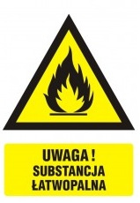 Znak ostrzeżenie przed substancjami łatwopalnymi na Folii Samoprzylepnej (JA 011)