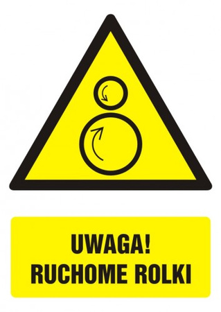 Znak Uwaga! Ruchome rolki na płycie PCV (GF062)