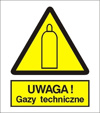 Znak uwaga gazy techniczne na Folii Samoprzylepnej (321)