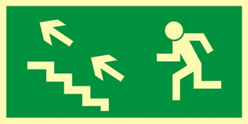 Znak kierunek do wyjścia drogi ewakuacyjnej schodami w górę w lewo (AA006) Signproject