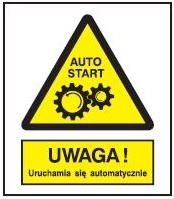Znak uwaga uruchamia się automatycznie auto start na płycie PCV (323-01)