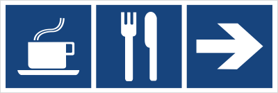 Znak restauracja kawiarnia (kierunek w prawo) na Folii Samoprzylepnej (865-30)