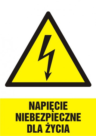 Znak Napięcie niebezpieczne dla życia na Folii Samoprzylepnej (HA002)