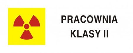 Znak ostrzegawczy do oznakowania pracowni izotopowej z otwartymi źródłami prom. klasa II na płycie PCV (KA020)