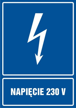 Znak Napięcie 230 V na płycie PCV (HG047)