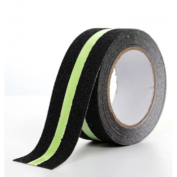 Taśma antypoślizgowa czarna z paskiem fotoluminescencyjnym 50mm x 18m