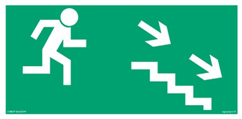 Znak kierunek do wyjścia drogi ewakuacyjnej schodami w dół w prawo (AA004) Signproject