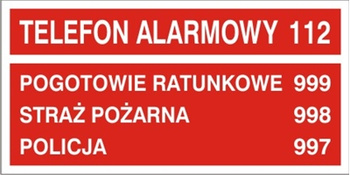 Znak telefony alarmowe czerwony na Płycie HIPS (826-05)