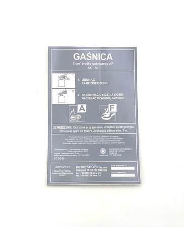 Etykieta serwisowa oryginalna do gaśnicy pianowej GWP2x AF Boxmet