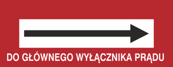 Znak do głównego wyłącznika prądu (w prawo) na płycie PCV (231-18)
