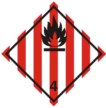 Nalepka materiały stałe zapalne, materiały samo reaktywne i materiały wybuchowe stałe odczulone