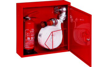 Hydrant wewnętrzny zawieszany DN52 (wąż w koszu) z miejscem na gaśnicę obok - BOXMET