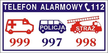 Znak telefony alarmowe niebieski na Folii Samoprzylepnej (826-03)