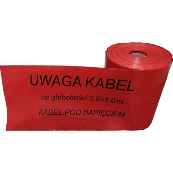 Taśma oznaczeniowa czerwona 300mm/100m z perforacją (KABEL POD NAPIĘCIEM)