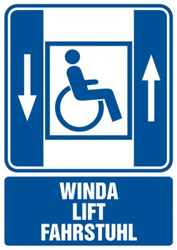 Znak Winda lift fahrstuhl - dźwig osobowy dla niepełnosprawnych na płycie PCV (RB004)