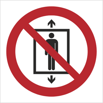 Znak zakaz używania windy przez ludzi na Folii Samoprzylepnej (P27) (ISO 7010)