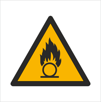 Znak ostrzeżenie przed substancjami o właściwościach utleniających na Folii Samoprzylepnej (W28) (ISO 7010)