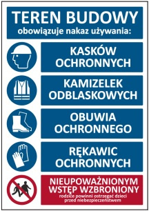 Znak Teren budowy Obowiązuje nakaz używania środków ochrony indywidualnej 1000x700mm (T005)