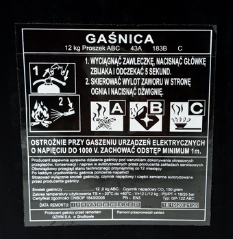 Etykieta serwisowa oryginalna do gaśnicy proszkowej GP12z ABC - GZWM