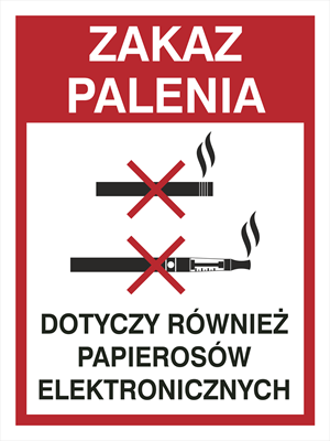 Znak zakaz palenia również papierosów elektronicznych na płycie PCV (209-21)
